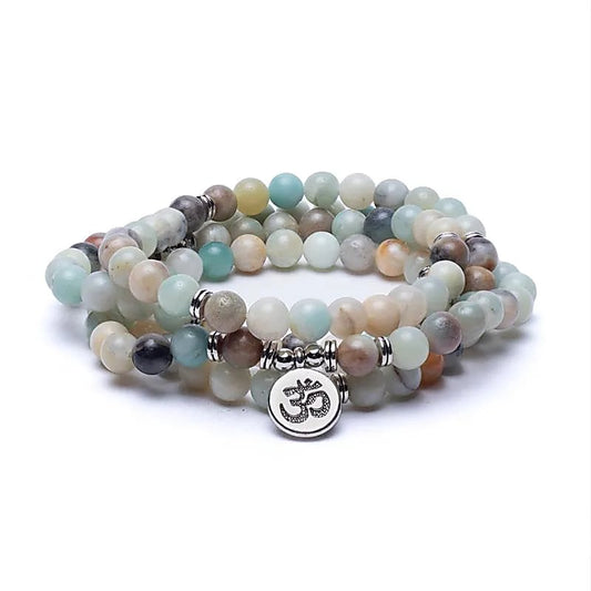 Mala en Amazonite avec charm Om | 108 perles