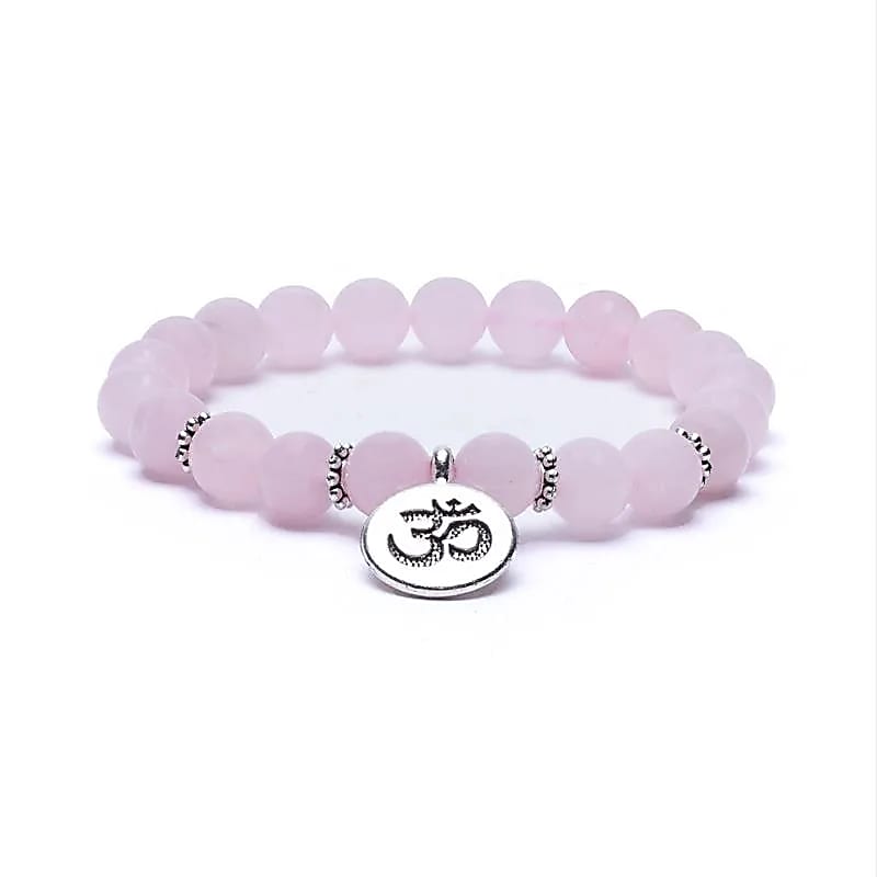 Bracelet en quartz rose 21 perles | charm Om
