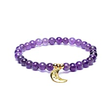 Bracelet Améthyste avec un charm Lune en métal doré