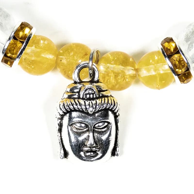 Détail du charm Bouddha du Bracelet Citrine et Cristal de Roche 