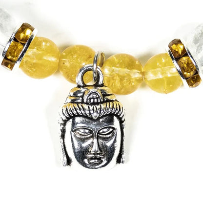 Détail du charm Bouddha du Bracelet Citrine et Cristal de Roche 