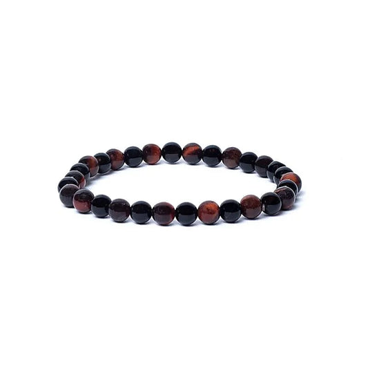 Bracelet Onyx noir / Oeil de Tigre rouge 6mm
