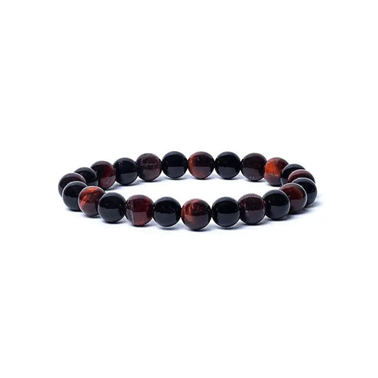 Bracelet Onyx noir / Oeil de Tigre rouge 8mm
