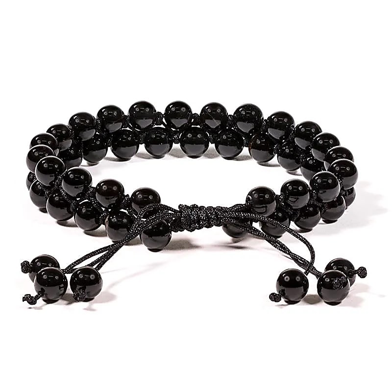 Bracelet Agate noire double rang