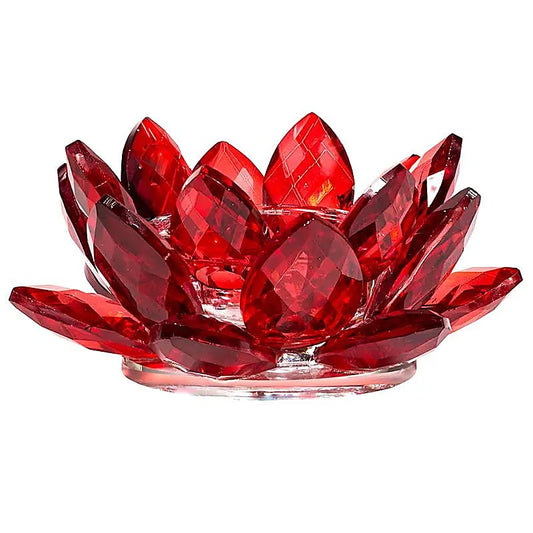 Bougeoir Lotus en Cristal Couleur – Rouge - 11 x 5.5 cm