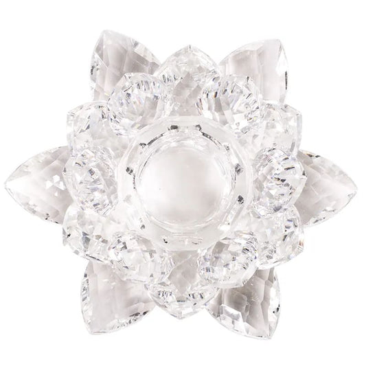 Bougeoir Lotus en Cristal Transparent - vue de dessus - 3*8 cm