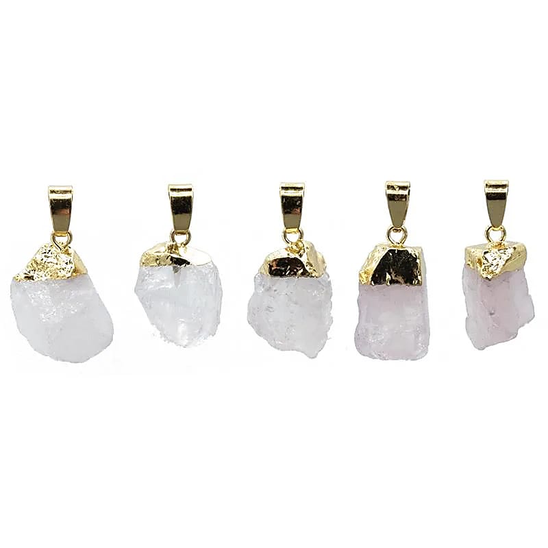Pendentif doré en Quartz Rose brut