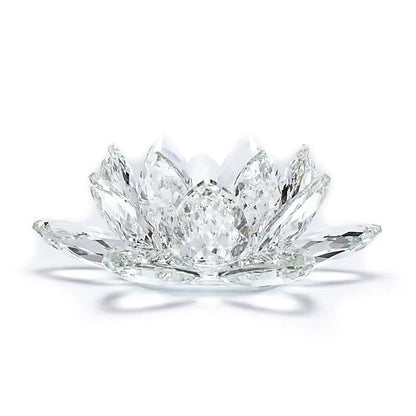 Bougeoir Lotus en Cristal Transparent  - 9,5*20 cm - vue de profil