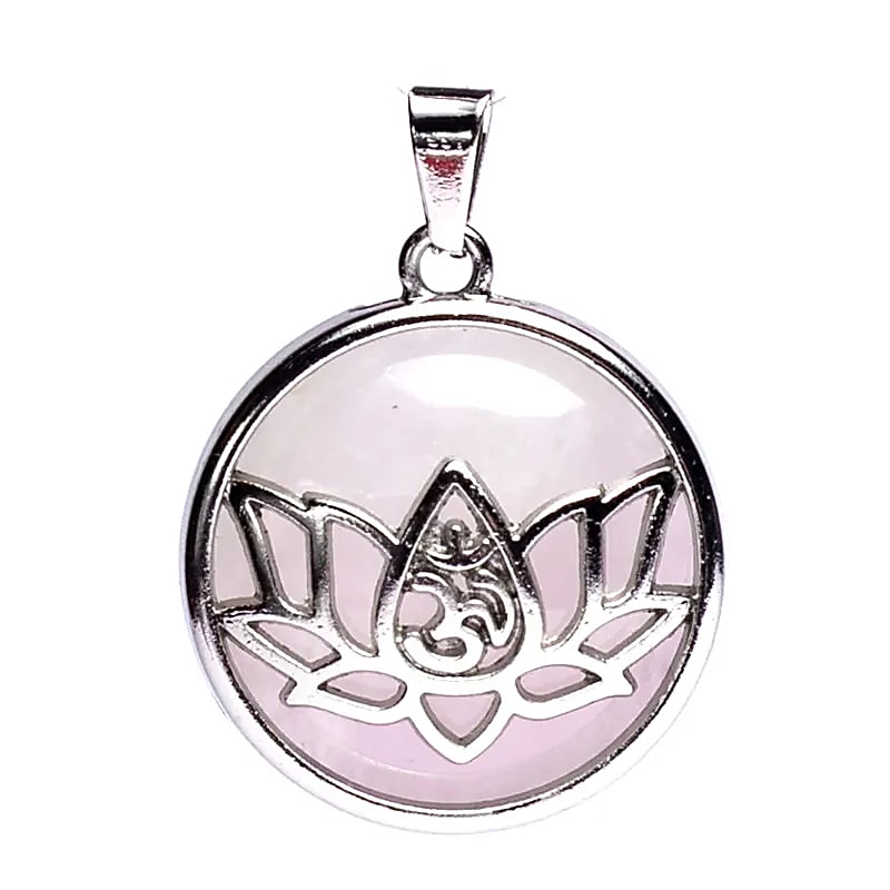 Pendentif Lotus Om orné de Quartz Rose