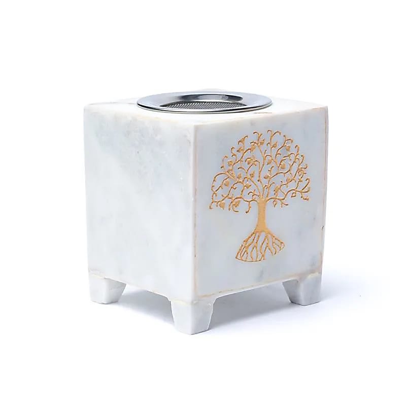 Brûleur encens en marbre blanc - Arbre de Vie – vue 2