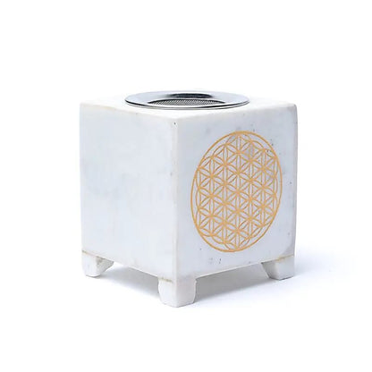 Brûleur encens en marbre blanc - Fleur de Vie