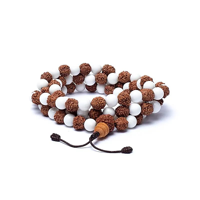 Mala rudraksha et coquillage | 108 perles naturelles 🌟