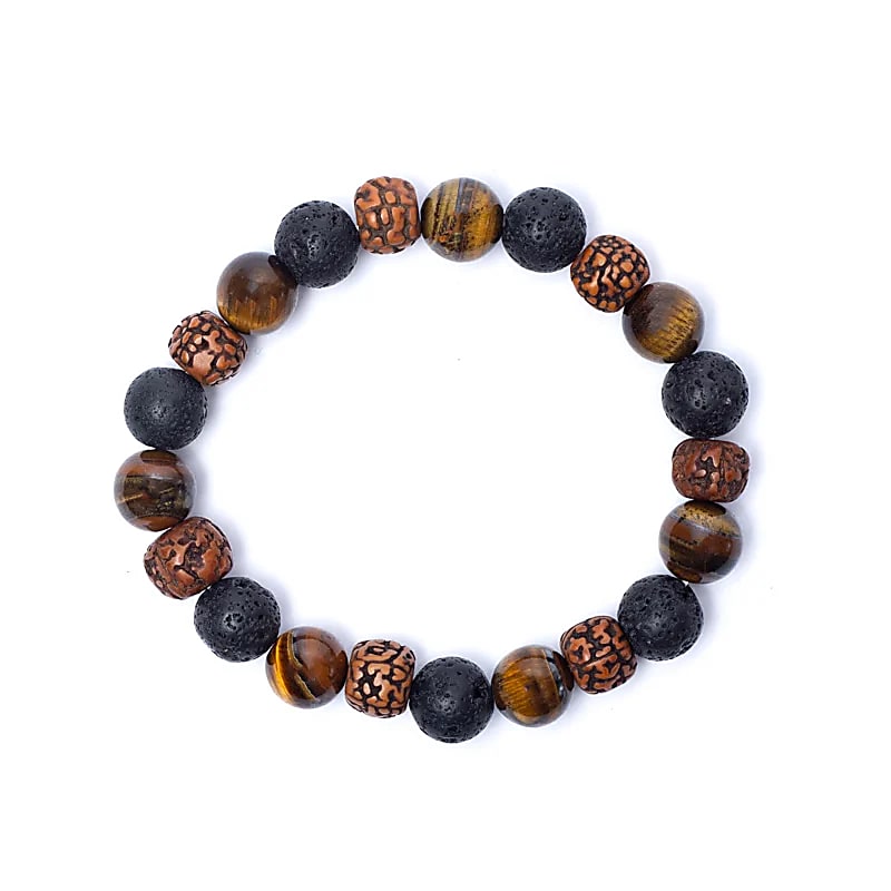 Bracelet Rudraksha / Oeil de tigre / Pierre de lave – vue 2