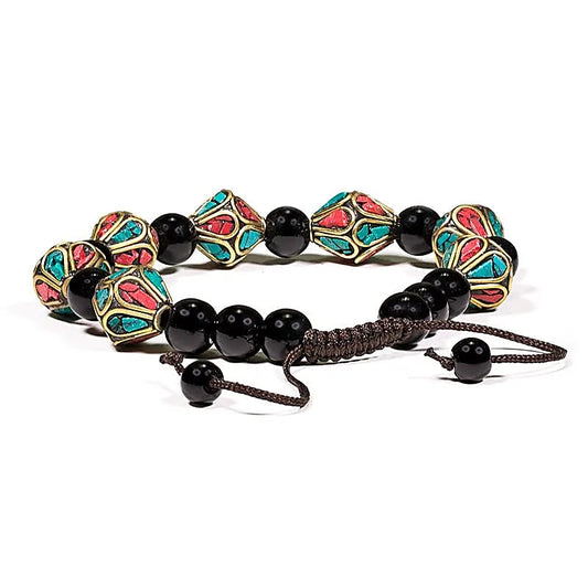 Bracelet Turquoise Corail et Agate noir Losange