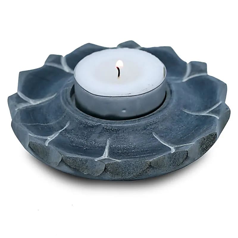 Bougeoir/brûle encens en pierre en forme de lotus – vue 2