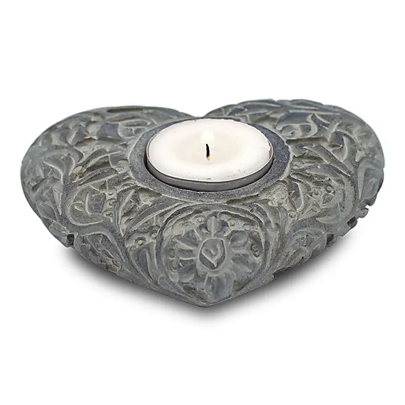 Bougeoir/brûle encens en pierre en forme de coeur – vue 2