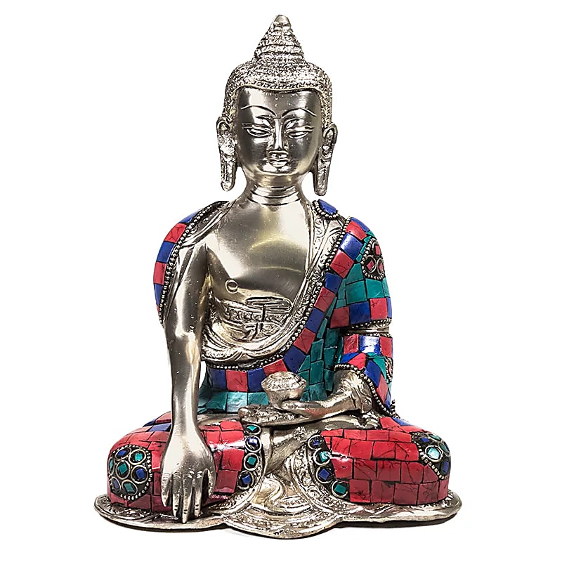 Bouddha argenté Shakyamuni avec pierres – vue 2