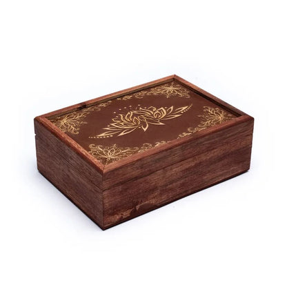 Boîte en bois décoration fait main - 17.5 x 13 x 6.5 cm