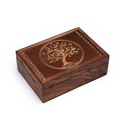 Boîte en bois décoration fait main - 17.5 x 13 x 6.5 cm