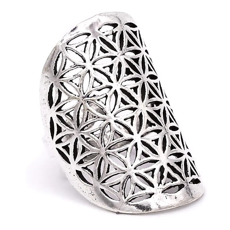 Bague fleur de vie en laiton couleur argent – vue 2