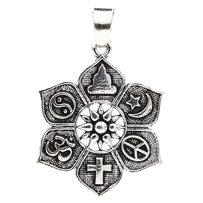 Pendentif Lotus avec Symboles Religieux