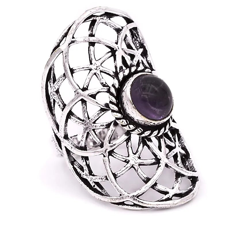 Bague graine de vie couleur argent améthyste – vue 2