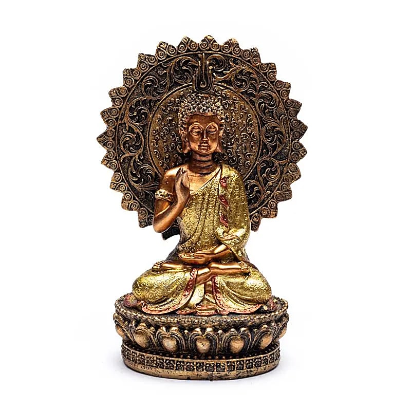 Bouddha de la réassurance avec aura et trône