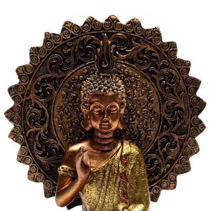 Bouddha de la réassurance avec aura et trône