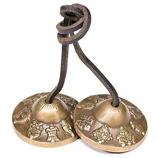 Cymbales / Tingshas en laiton - 8 signes auspicieux - 5.5 cm / normal - Astroia