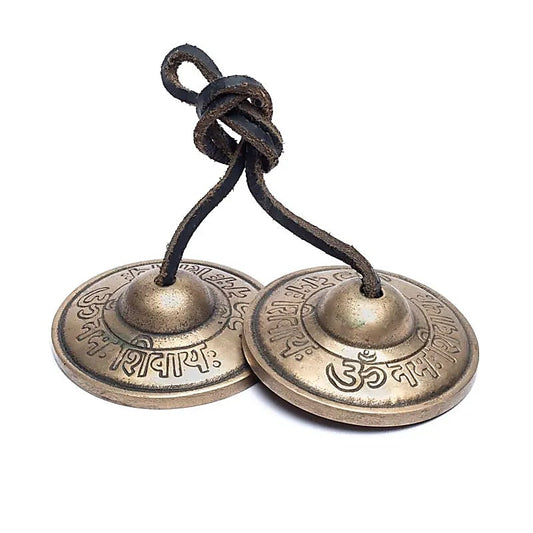 Cymbales / Tingshas + étui métal gravé | 11 cm