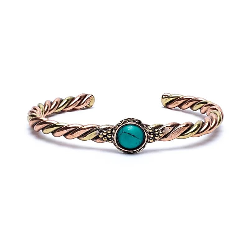 Bracelet torsadé couleur bronze et doré + turquoise