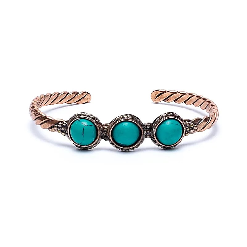 Bracelet torsadé couleur bronze &amp; doré + 3 turquoises – vue 2