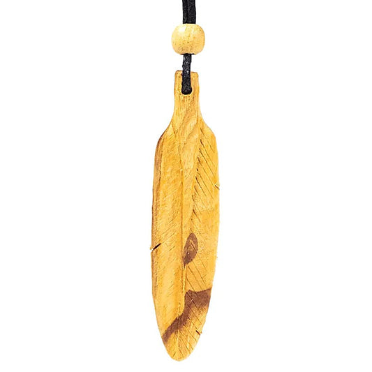 Collier Palo Santo pendentif grande plume