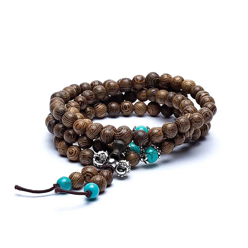 Mala en Bois avec perles ornementales et Dorje | 6mm