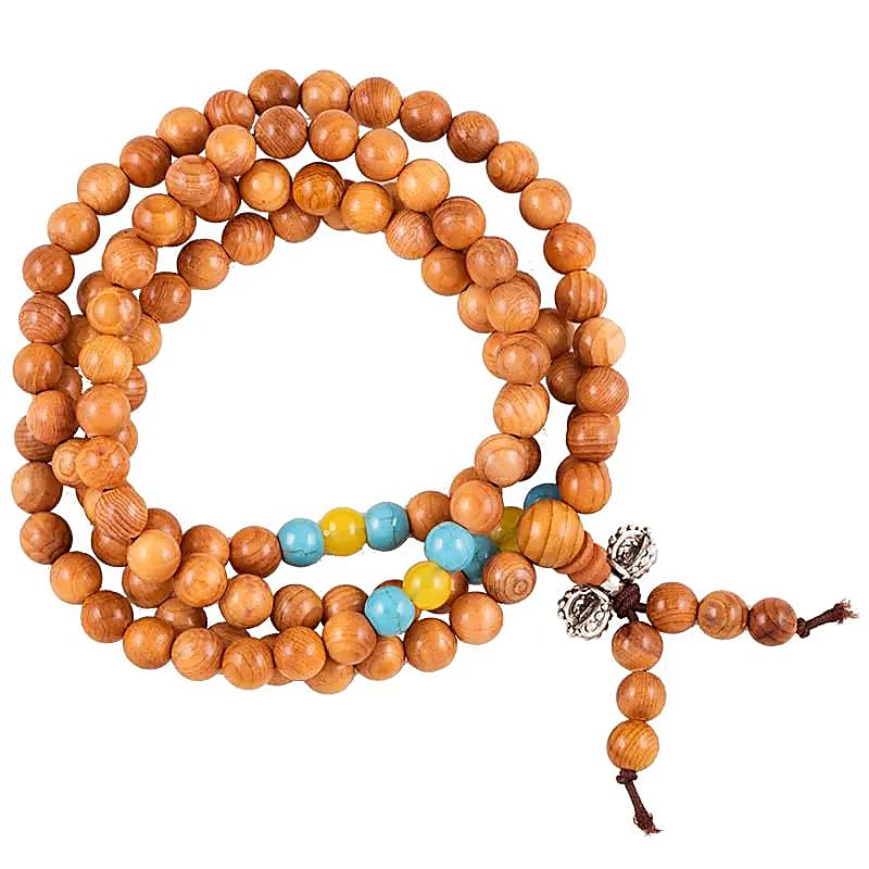Mala en Bois avec Perles Ornementales Dorje