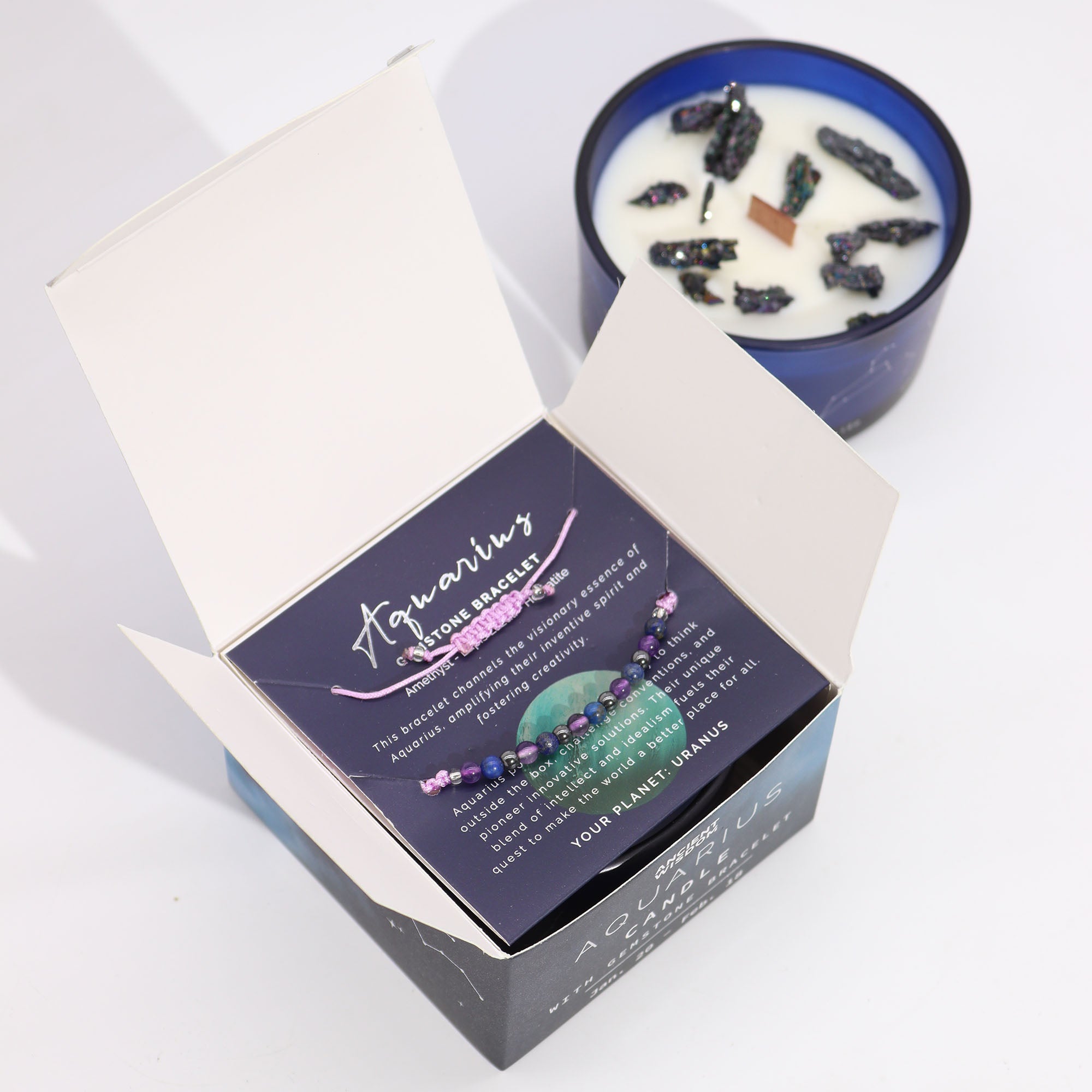 Coffret Cadeaux Bougie et Bracelet - Verseau : célébrez l&