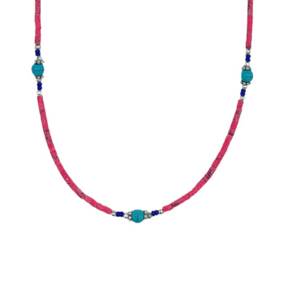 Délicatesse et finesse pour ce Collier de pierres précieuses - Corail rose et Turquoise