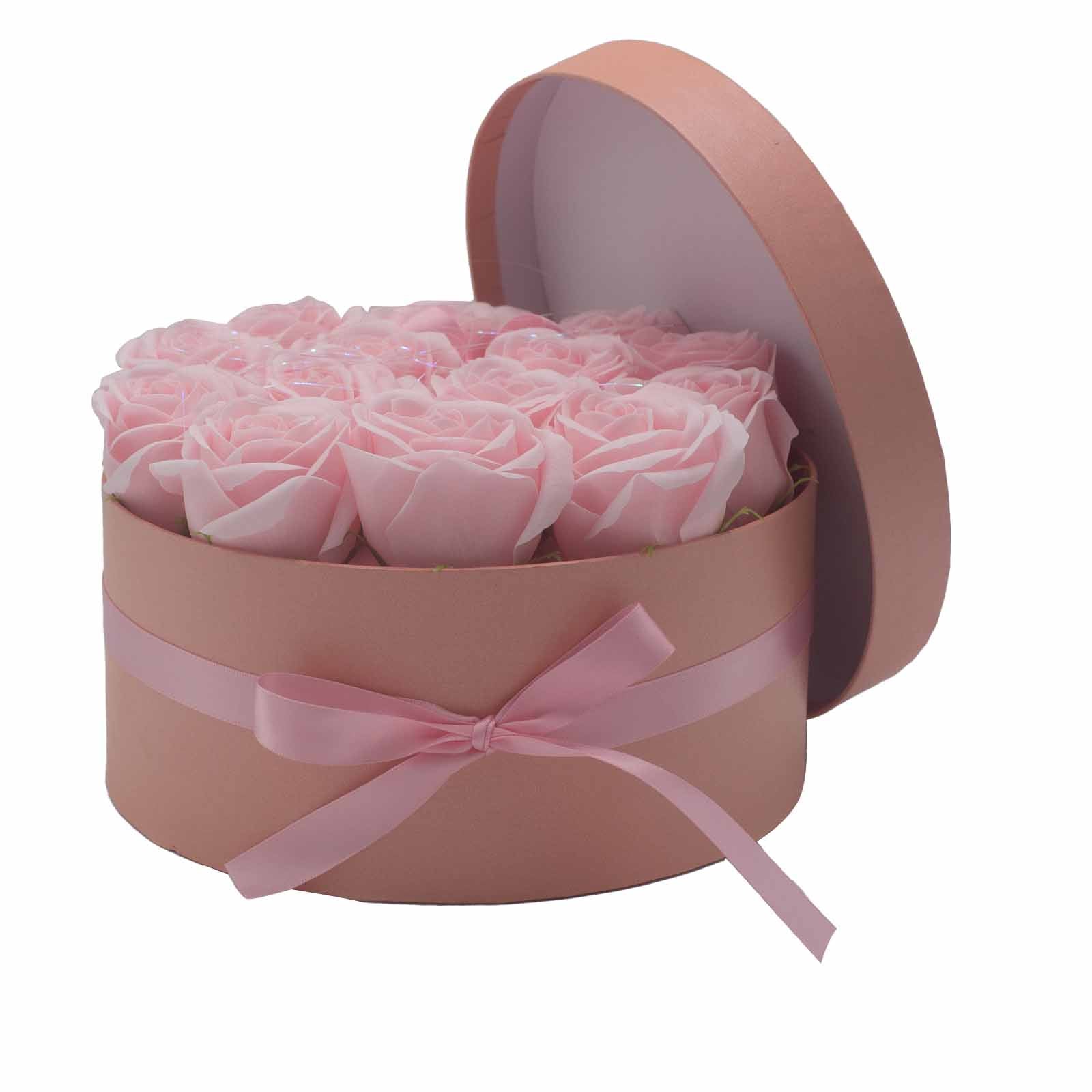 Coffret Rond de Fleurs de Savon - Roses roses - 14 roses délicatement parfumées