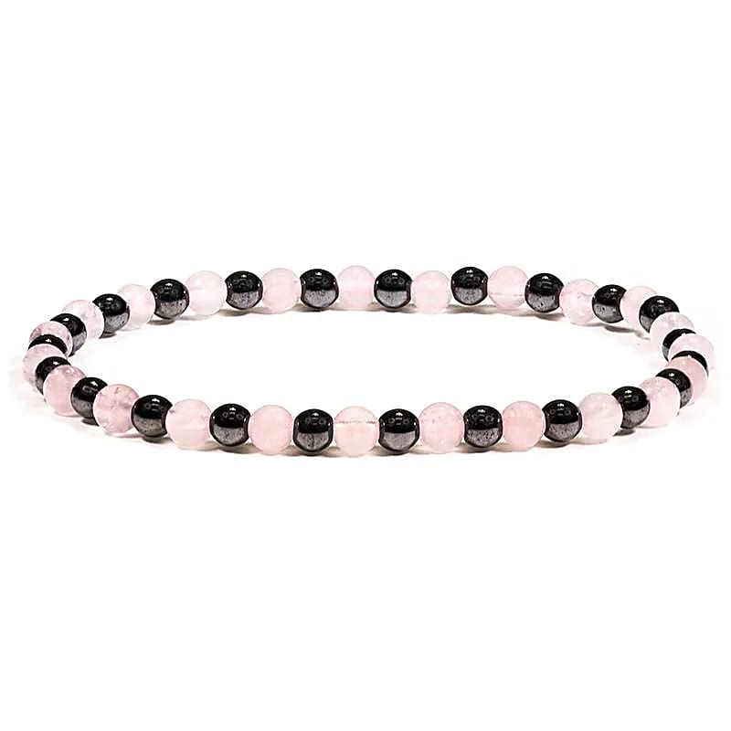 Bracelet Hématite / Quartz rose - 4 mm – vue 2
