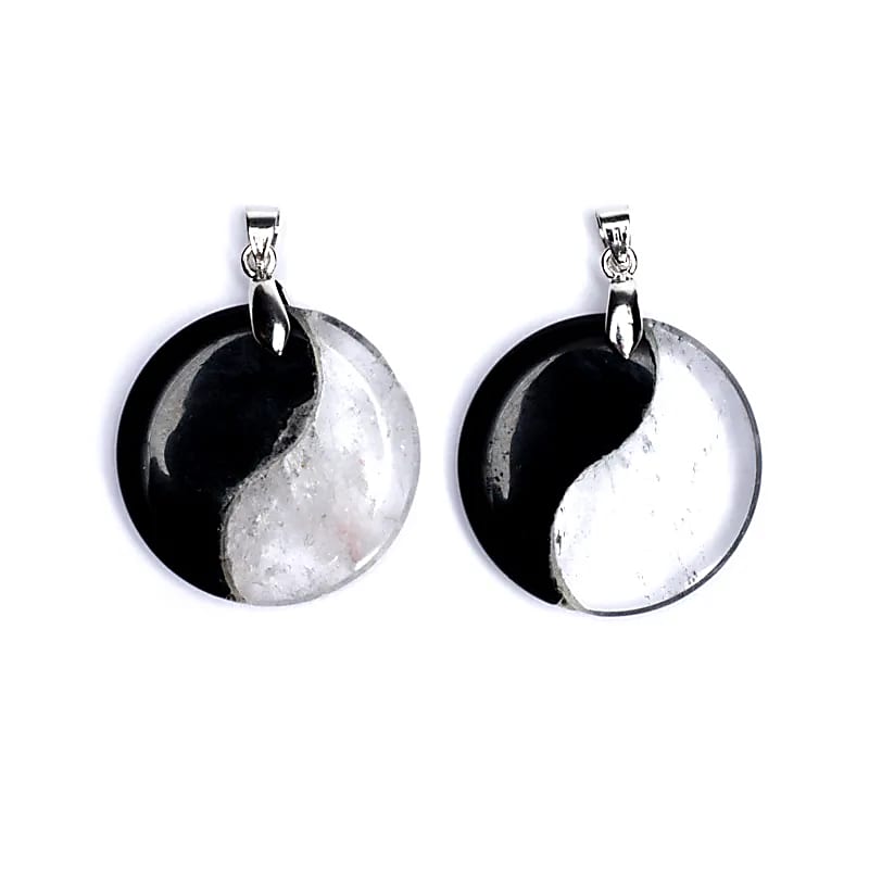 Pendentif Yin Yang en Obsidienne et Cristal de Roche