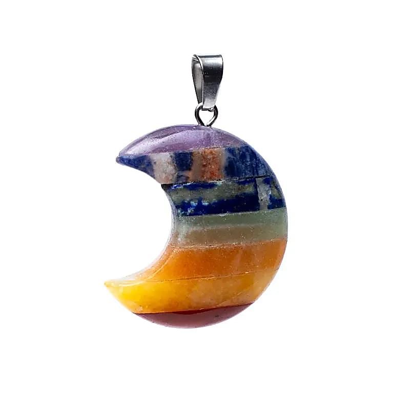 Pendentif Lune des 7 chakras en Pierre Précieuse