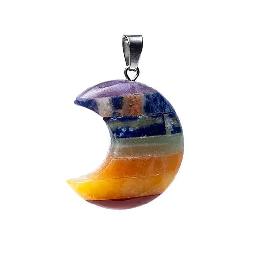 Pendentif Lune des 7 chakras en Pierre Précieuse