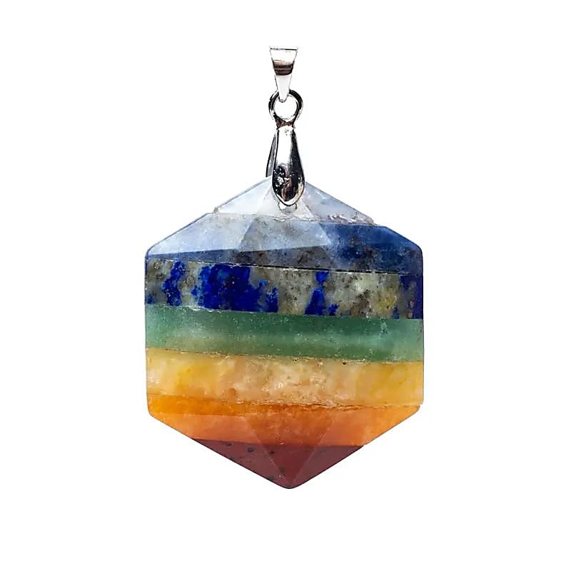 Pendentif Hexagonal 7 chakras en Pierre