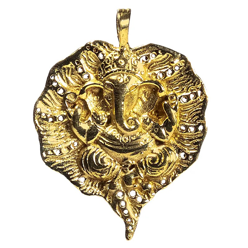 Pendentif Ganesh Doré en Forme de Feuille