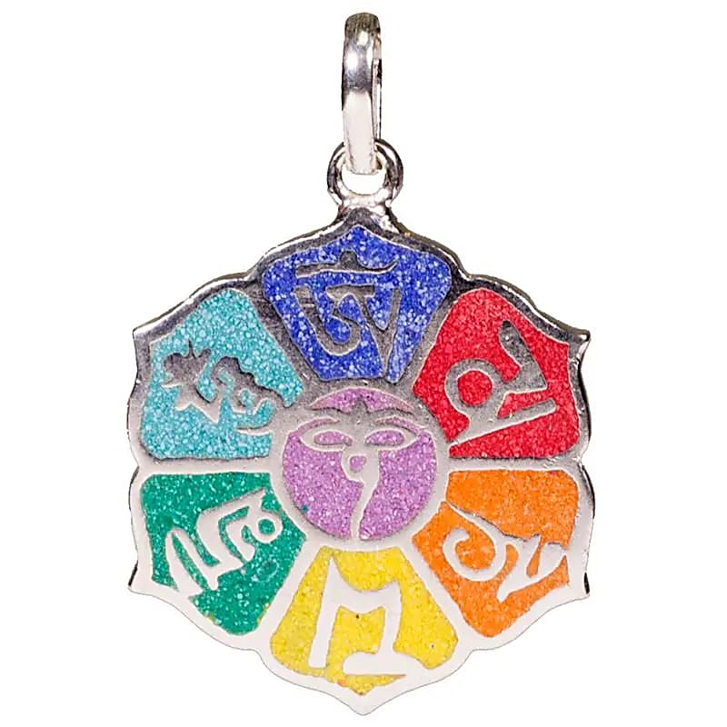 Pendentif Chakra Om Mani Padme Hum Argenté