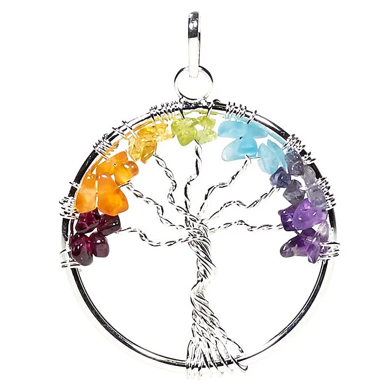 Pendentif Arbre des Chakra en Laiton Argenté