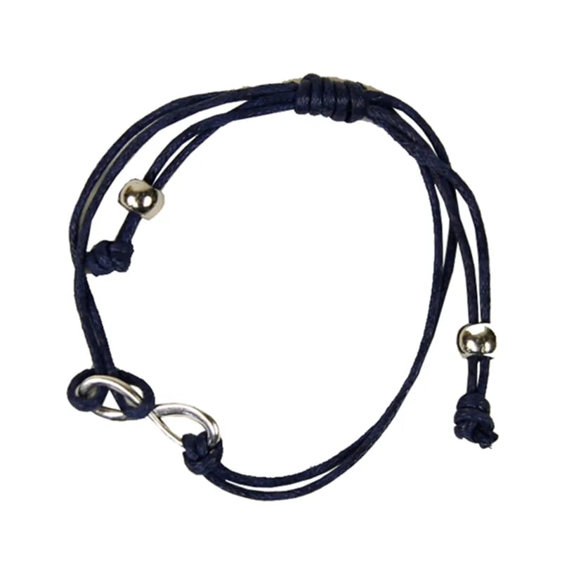 Bracelet lien noir ajustable avec symbole infini en métal, bijou minimaliste représentant l’éternité et le lien spirituel