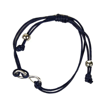 Bracelet lien noir ajustable avec symbole infini en métal, bijou minimaliste représentant l’éternité et le lien spirituel