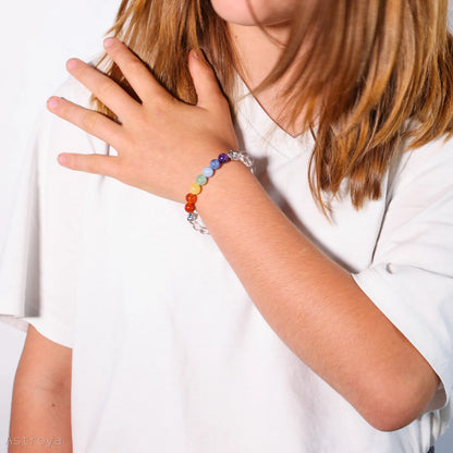Bracelet 7 chakras | Cristal de roche - détail porté poignet