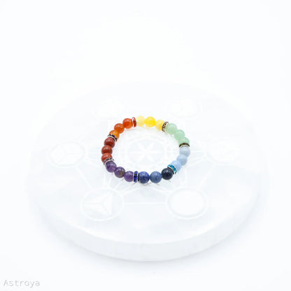 Bracelet 7 chakras | Pierres 9mm- sur pierre de chargement en sélénite - vue de quart